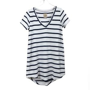 Chaser | Terry Cloth Navy Blue & White Stripe Short Sleeve Dress Medium